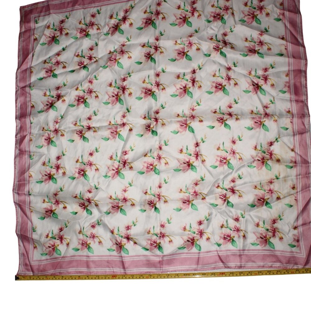 Vintage Godiva Chocolate Floral Pink White 35" X 35" Colorful Square Scarf Luxe - Picture 3 of 8